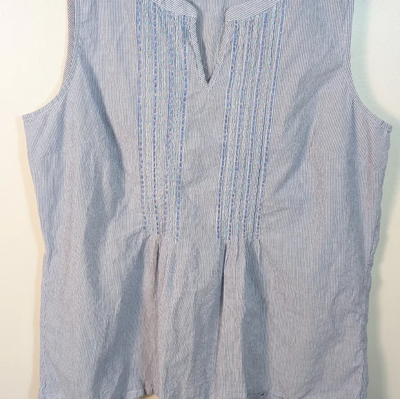 Talbots Blue Whit Stripe Cotton Pintuck Tank Top - Picture 6 of 6